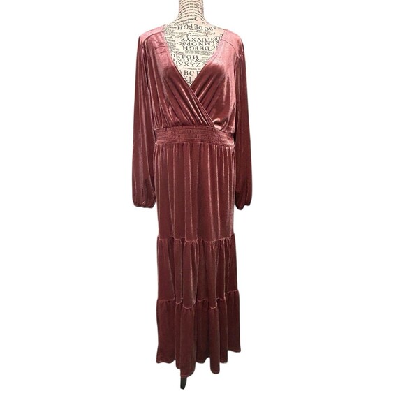 Knox Rose Dress Velvet Tiered Maxi L Rose Surplice V-Neck Tie Goth Boho Romantic - Picture 1 of 8